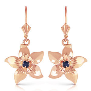 14K. GOLD LEVERBACK FLOWERS EARRING WITH SAPPHIRES (Rose Gold)